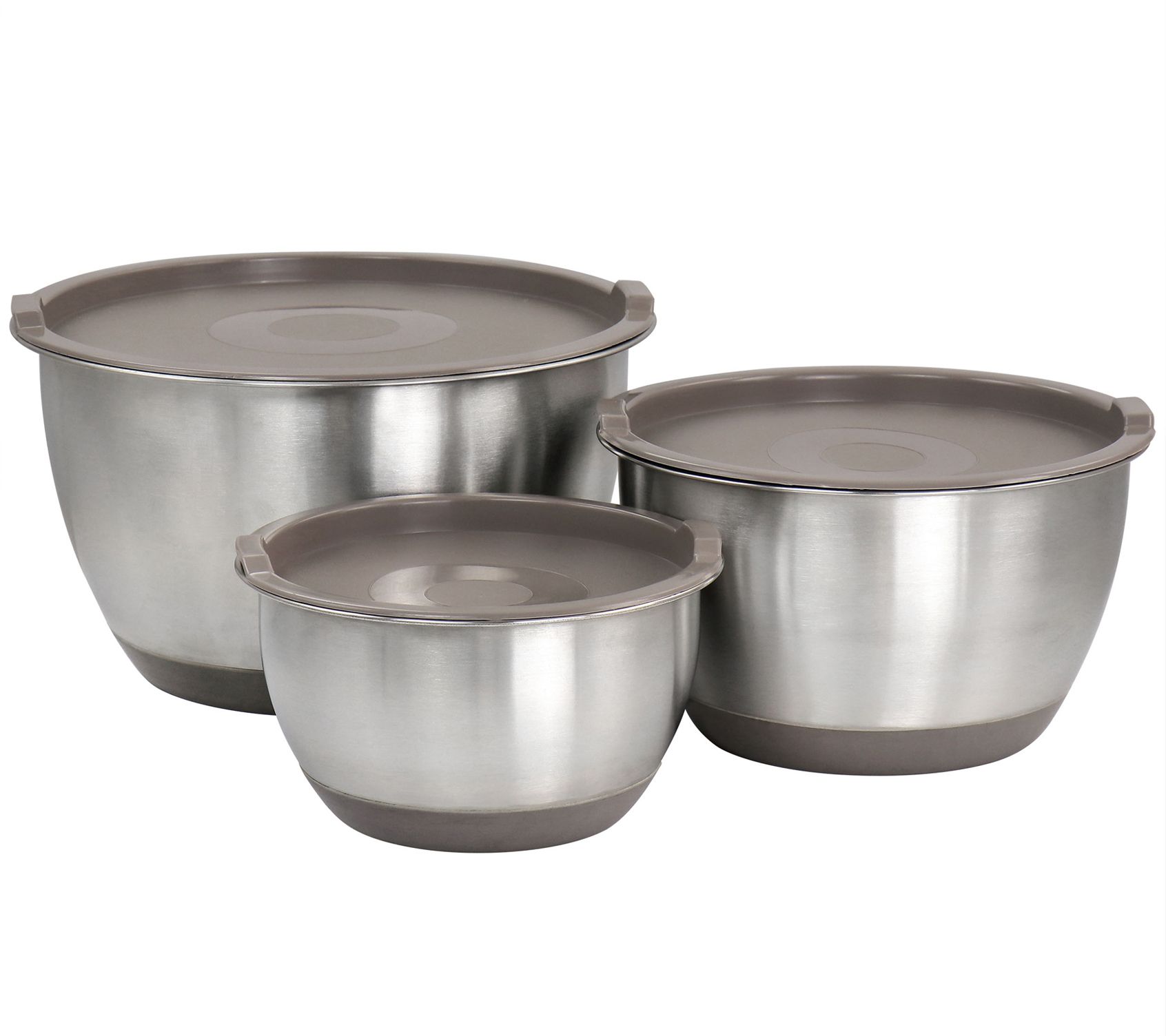 Martha Stewart 3 Piece Stainless Steel Mixing Bowl Set with Lids in Taupe
