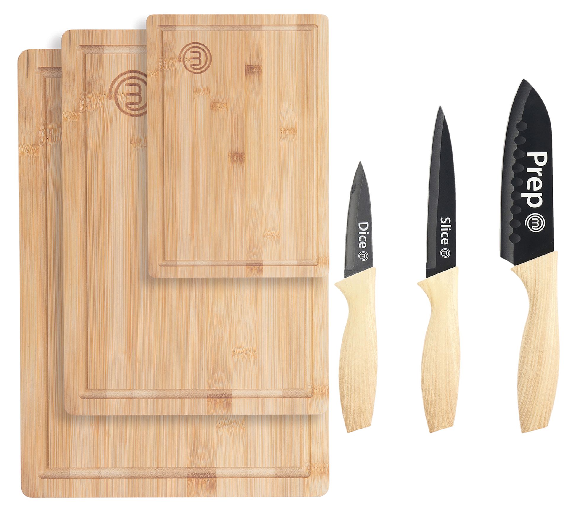 MasterChef 15 Piece Knife & Board Set, 6 Knives with Sleeves and 3