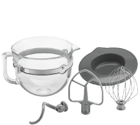 KitchenAid 6-qt 575 Watt Glass Bowl Lift Stand Mixer w/ Flex Edge & Recipes  on QVC 