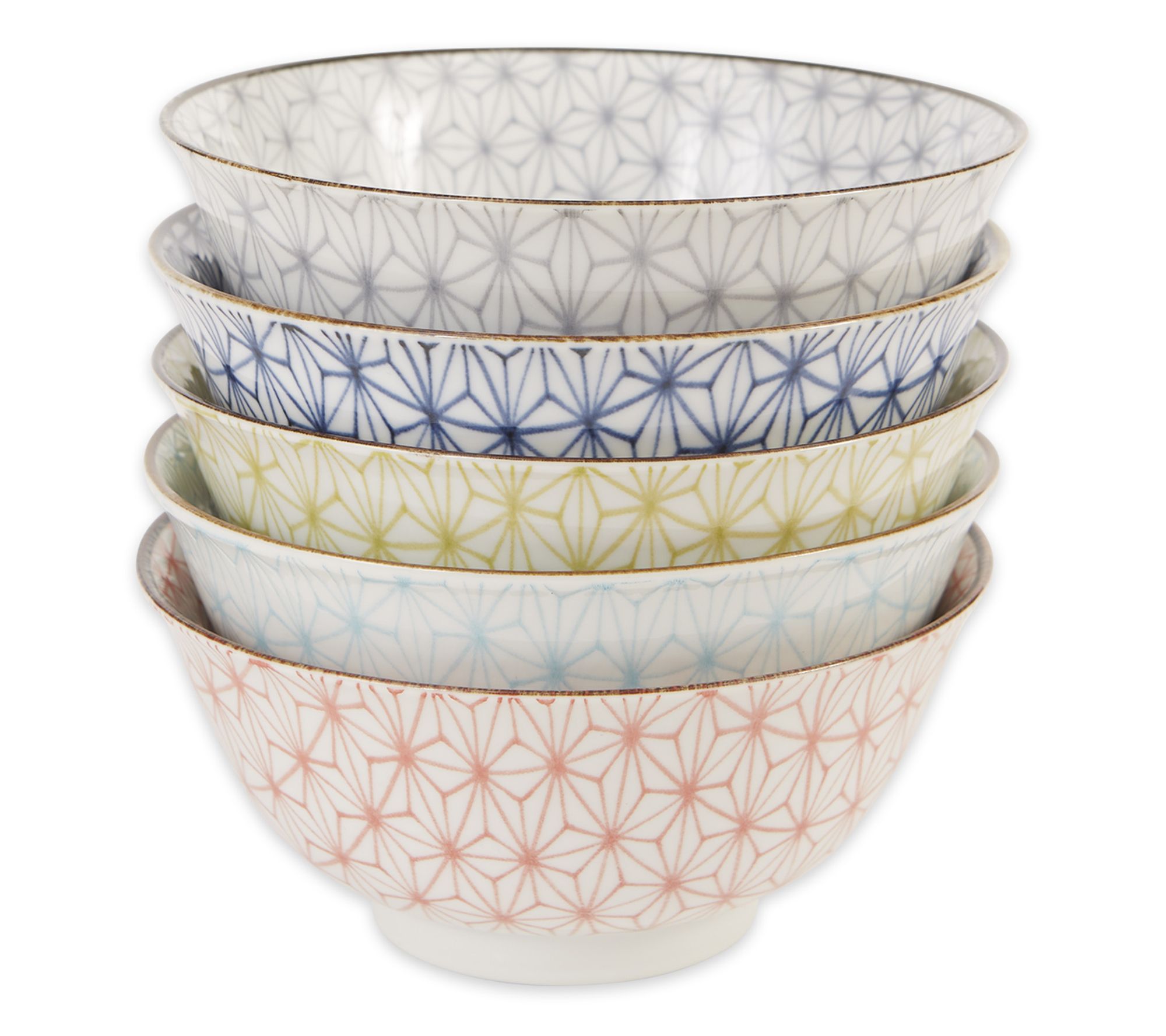 RSVP Se of 5 Japanese Porcelain Bowls - Geometric 12 oz