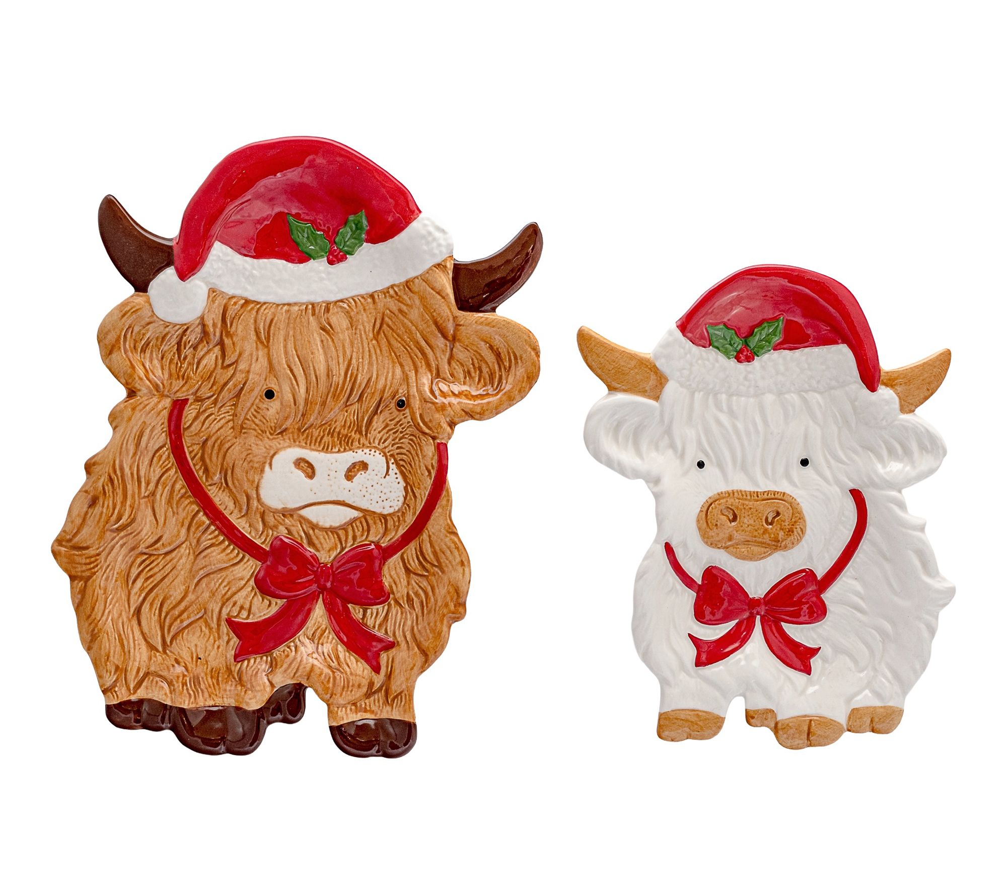 10 Strawberry Street Set of 2 Christmas Cow Platters