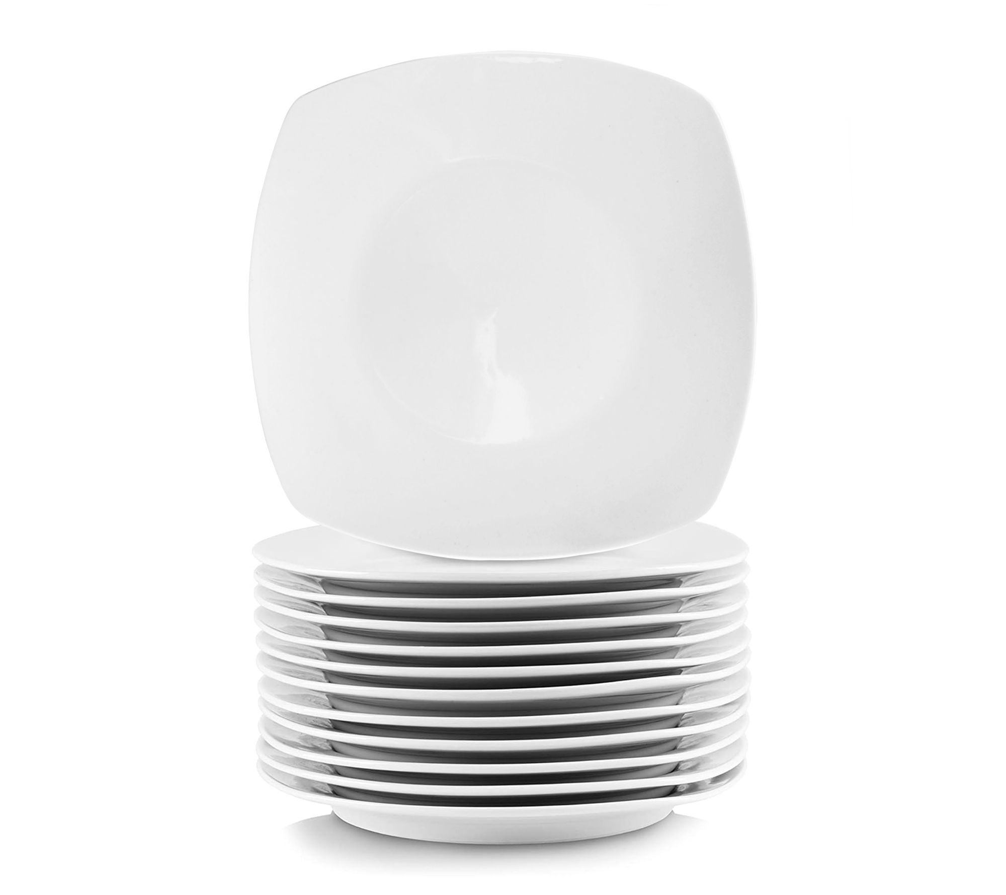 Elama 12 Piece Square Porcelain Large Dinner Plates in White