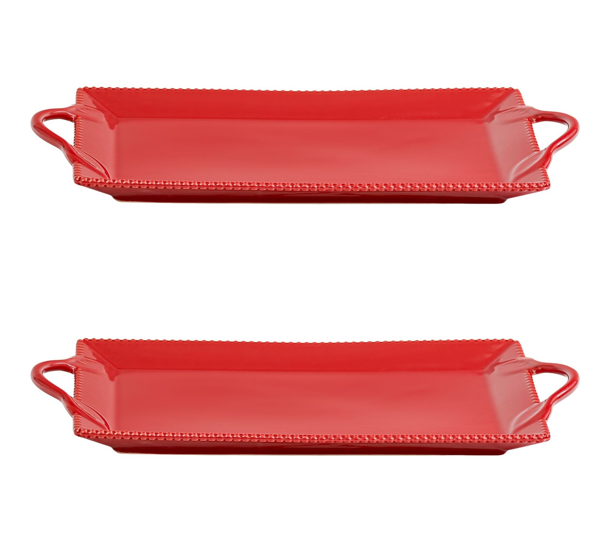 10 Strawberry Street Set of 2 Beaded Leaf Handle Serving Tray