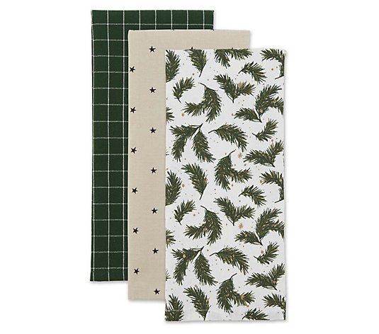 Design Imports Set of 3 Holiday Greenery Kitche n Towels