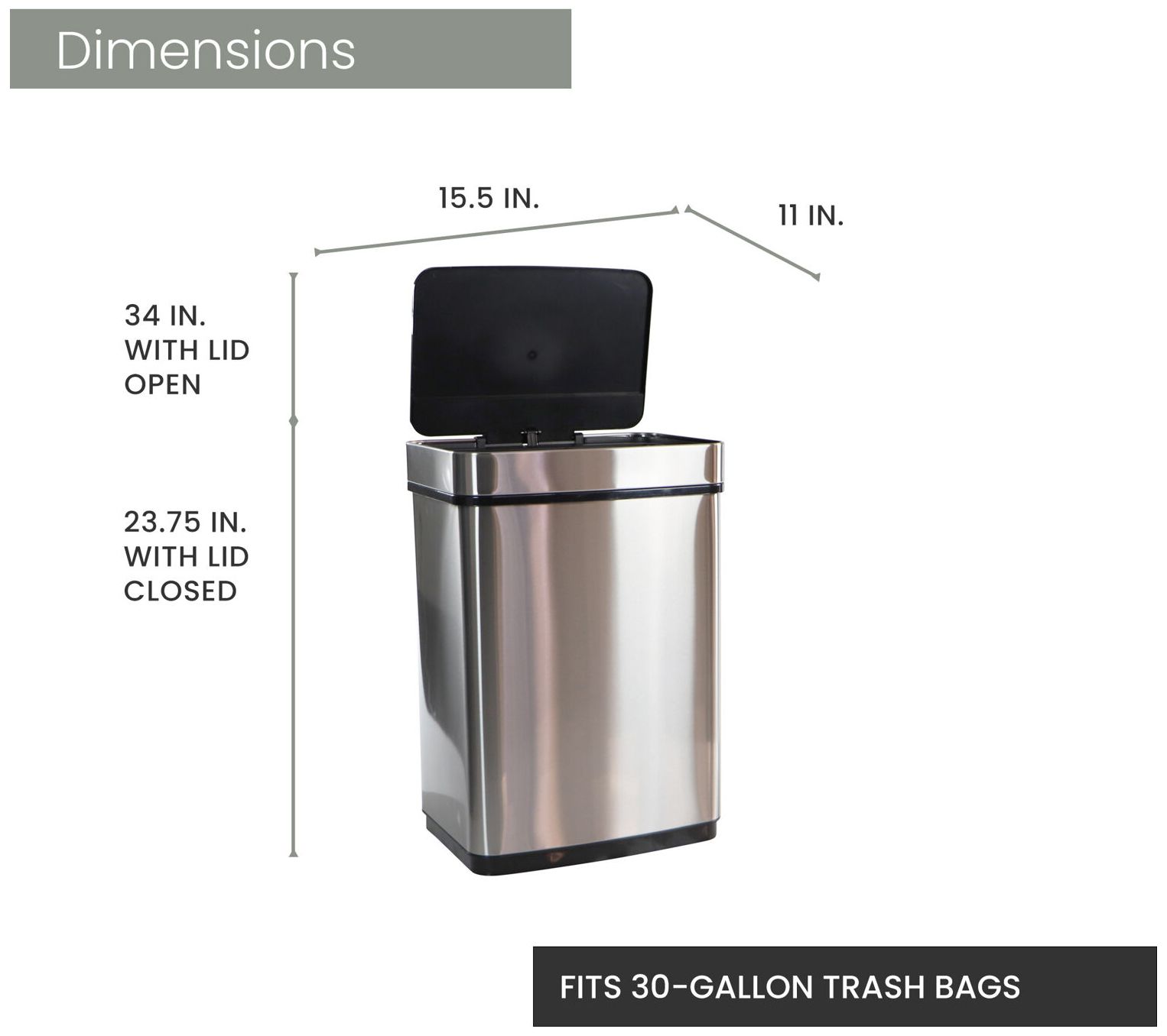 Hanover Set of 2 Stainless Steel Trash Cans with Sensor Lids