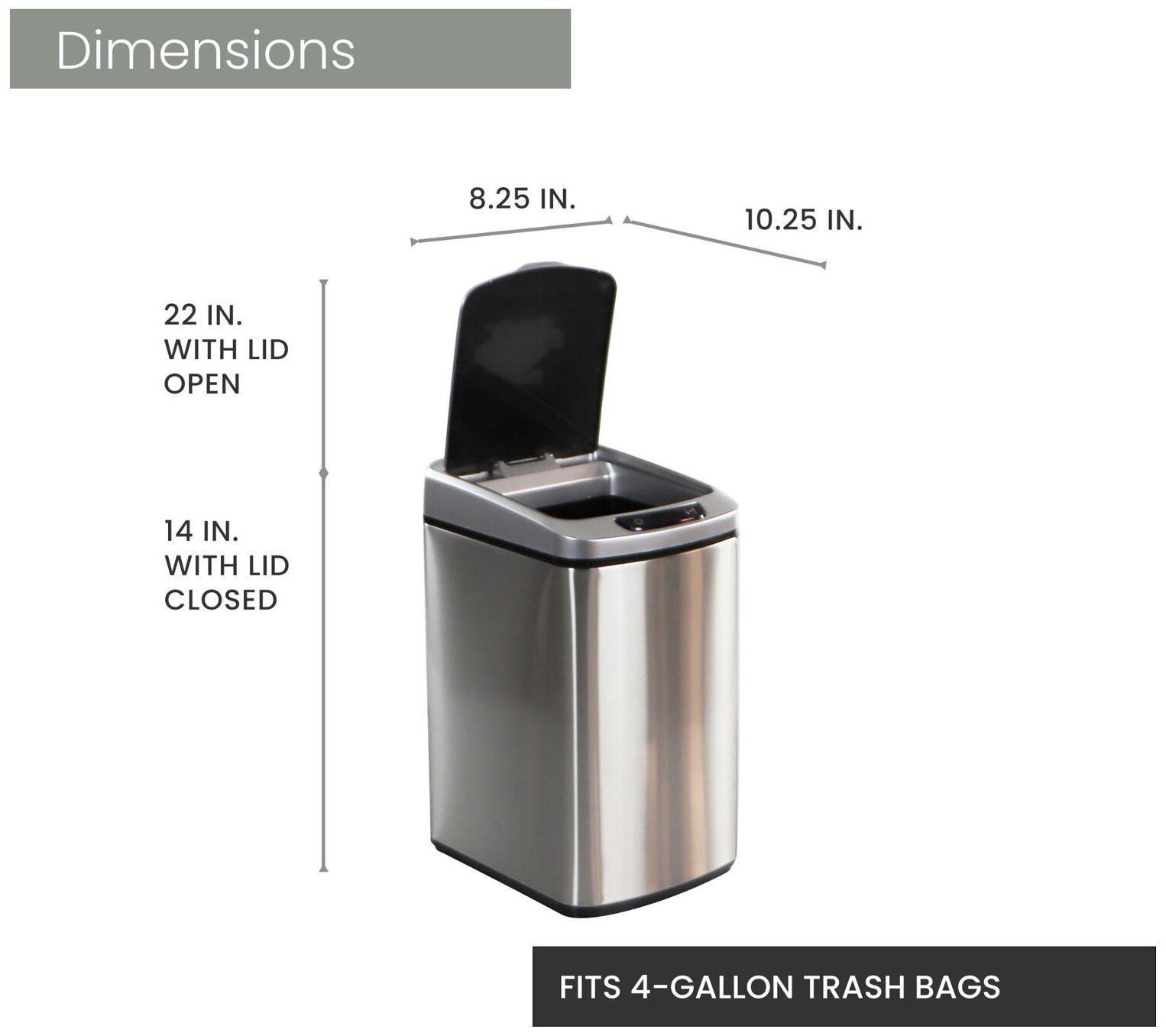 Hanover Set of 2 Stainless Steel Trash Cans with Sensor Lids