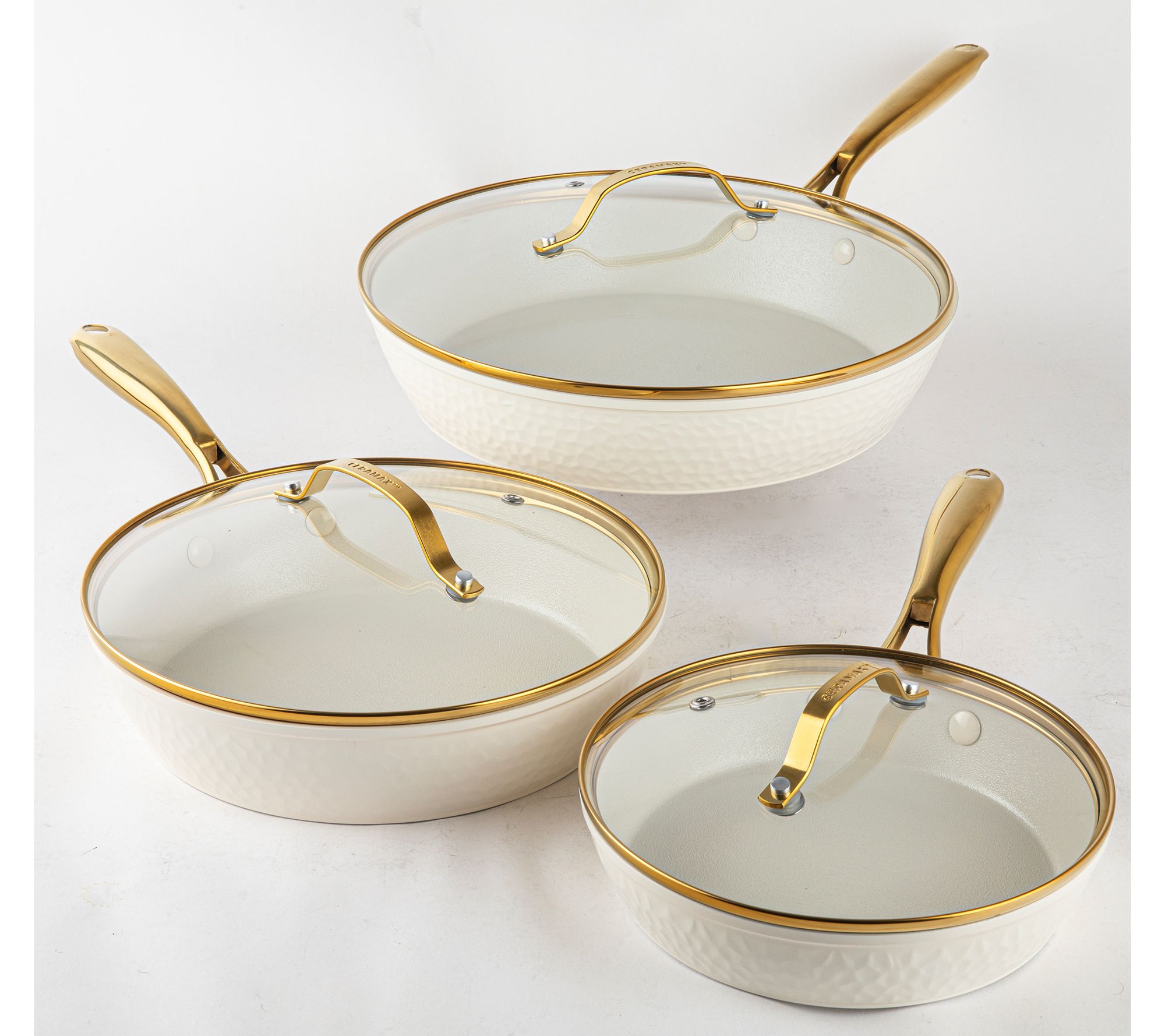 Ceramax by Granitestone 3-Pc Hammered Fry Pan Set w/ (3) Glass Lids