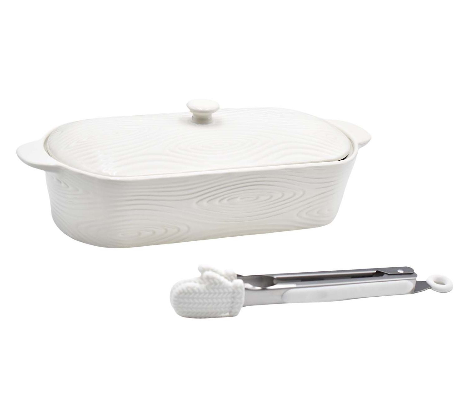 "As Is" Temp-tations 2-qt Squoval Baker with Dome Lid and Tongs
