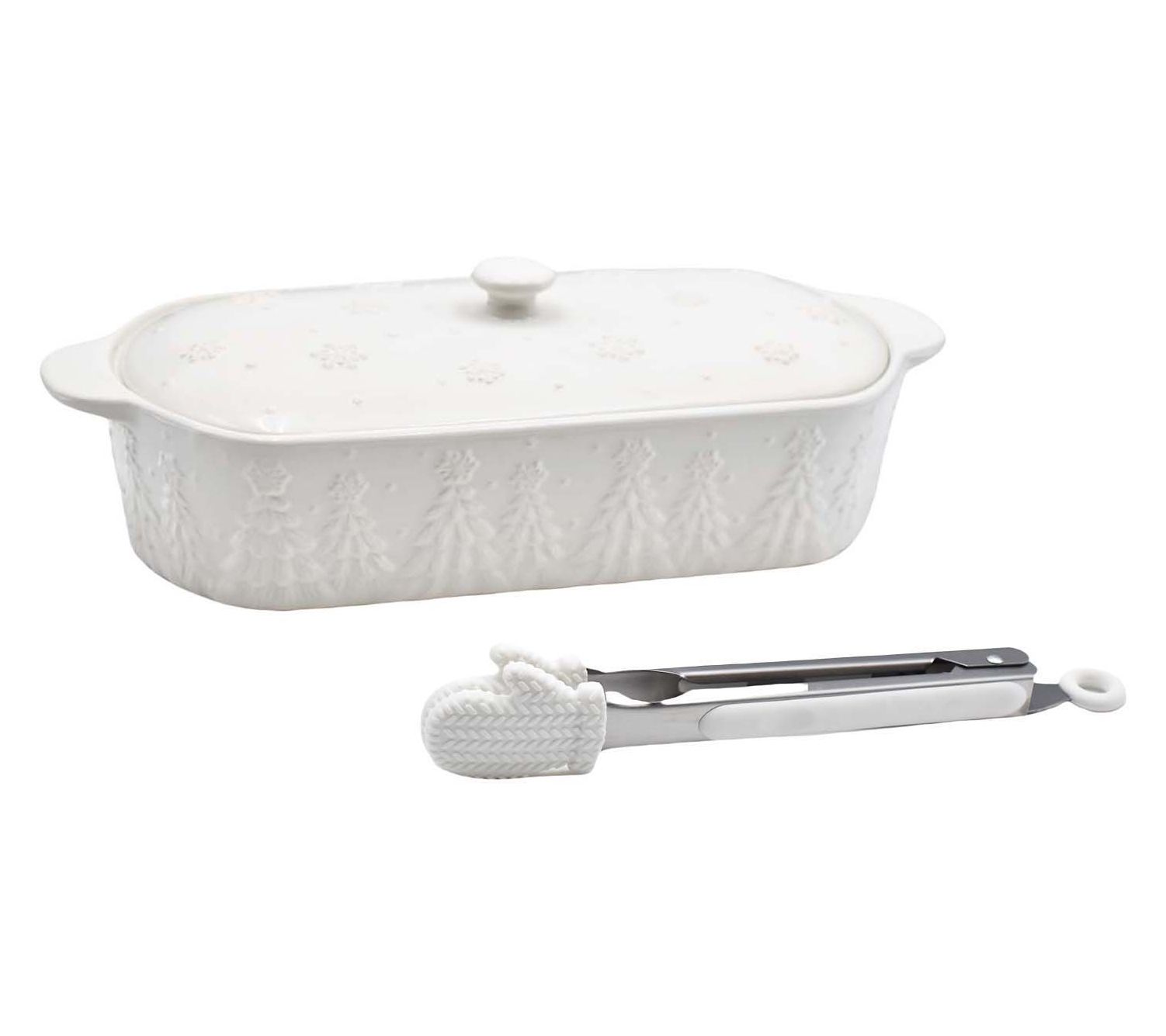 "As Is" Temp-tations 2-qt Squoval Baker with Dome Lid and Tongs