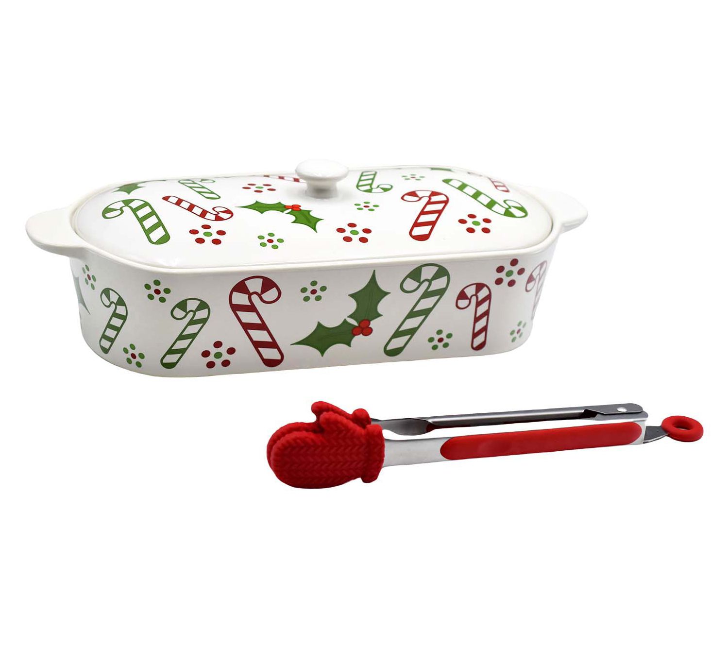 "As Is" Temp-tations 2-qt Squoval Baker with Dome Lid and Tongs