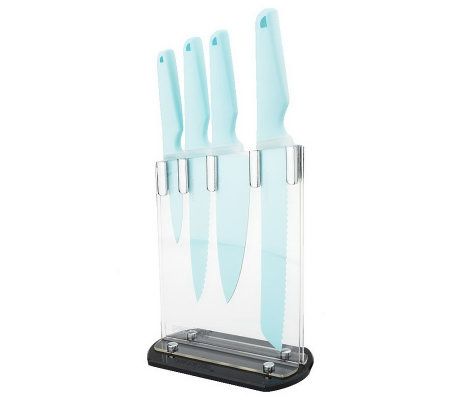 Prepology 4-pc. Nonstick Color Coated Knife Set with Acrylic Block 