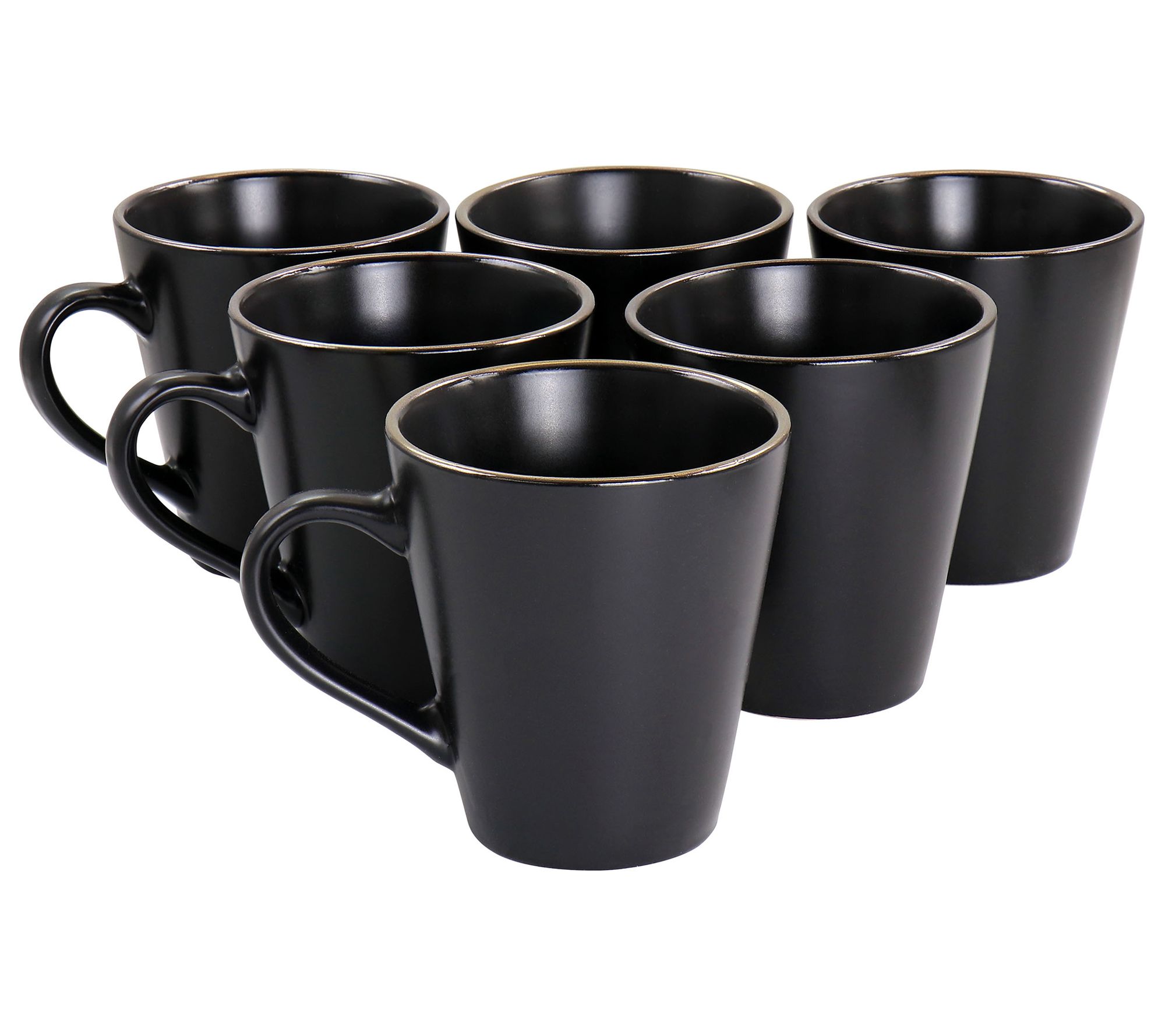 Elama Set of 6 Stoneware Matte Mugs with Gold Rim