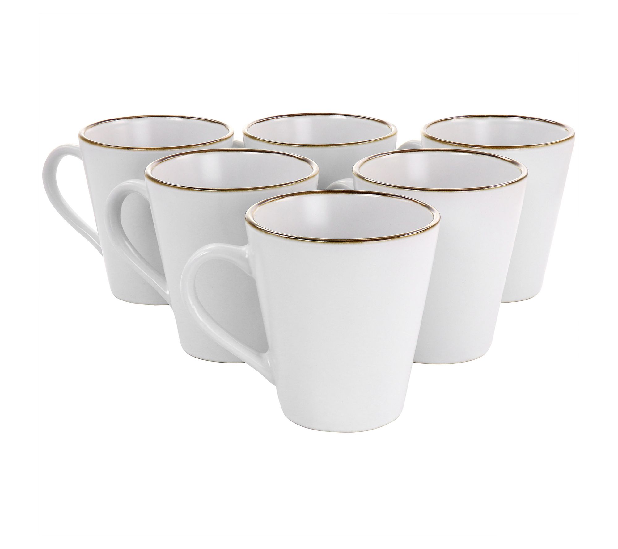 Elama Set of 6 Stoneware Matte Mugs with Gold Rim