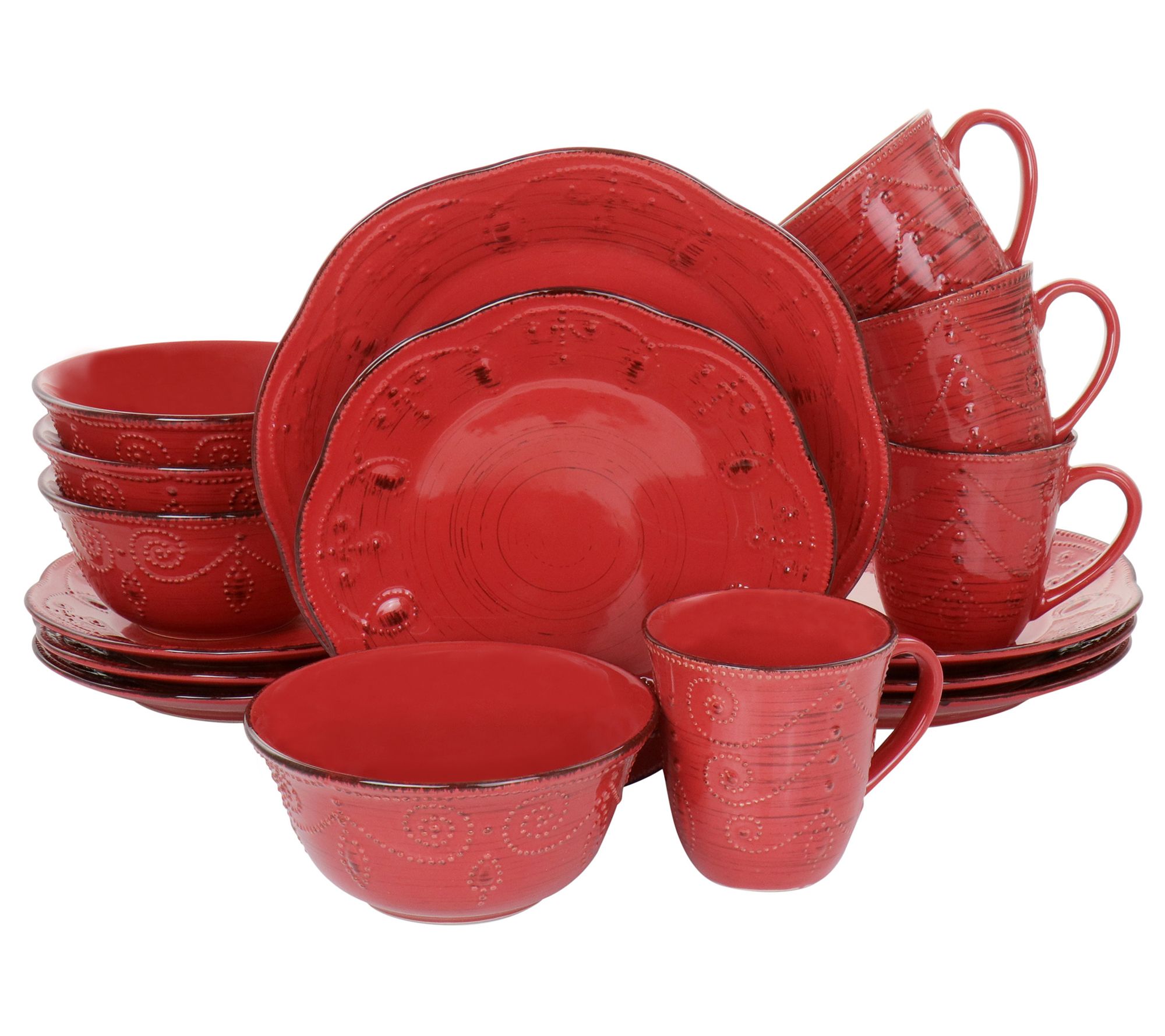 Elama Rustic Birch 16-Piece Stoneware Dinnerwar e Set