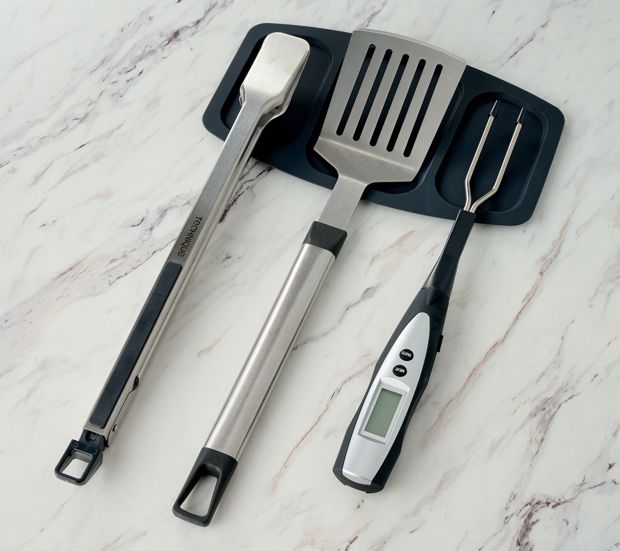 Technique 3-Piece BBQ Grill Tools with Silicone Tool Rest
