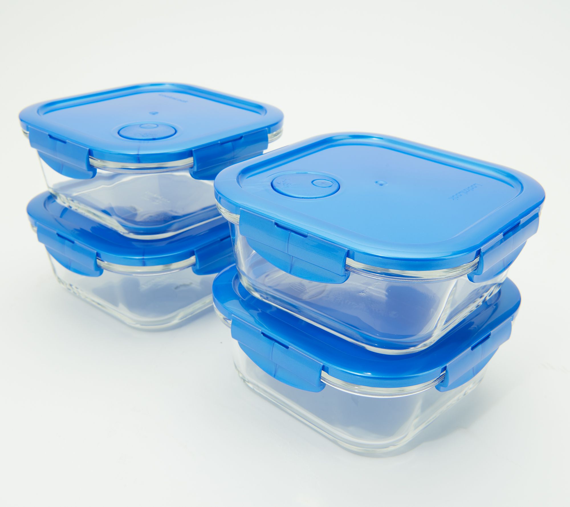 LocknLock Set of (4) 3-cup Vented Glass Squares