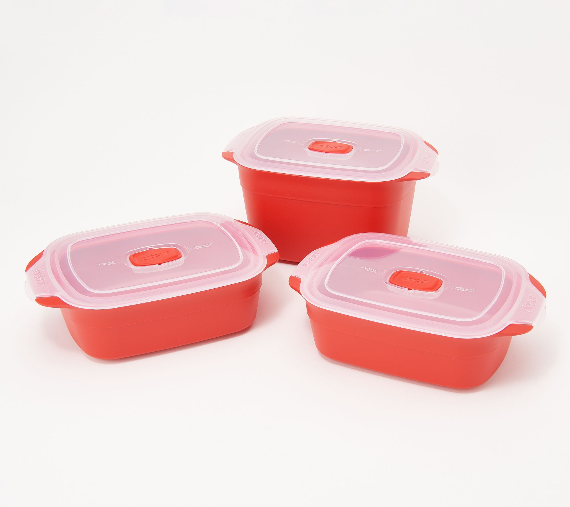 Decor Delish 3-Piece Oblong Microwave CookwareSet ,Red