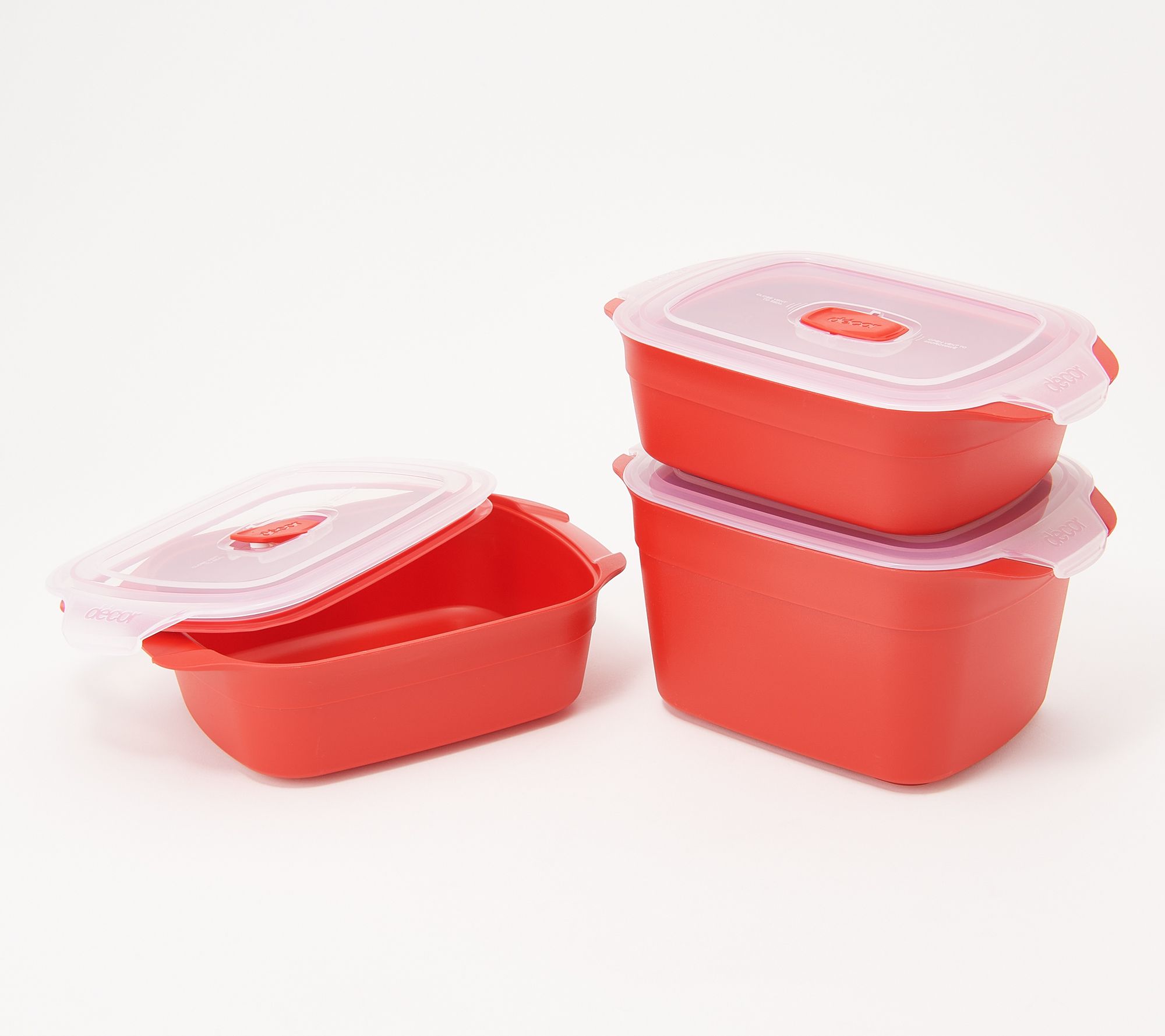 Décor Microsafe Oblong 900ml 3 Pack| BPA Free | Microwave Container |Steam  Release Vent| Dishwasher Safe, Red
