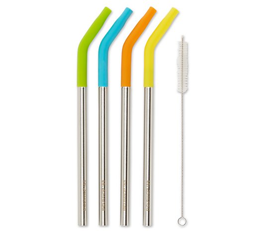 RSVP Reusable 9 Silicone Tip Stainless Steel Straw Set 