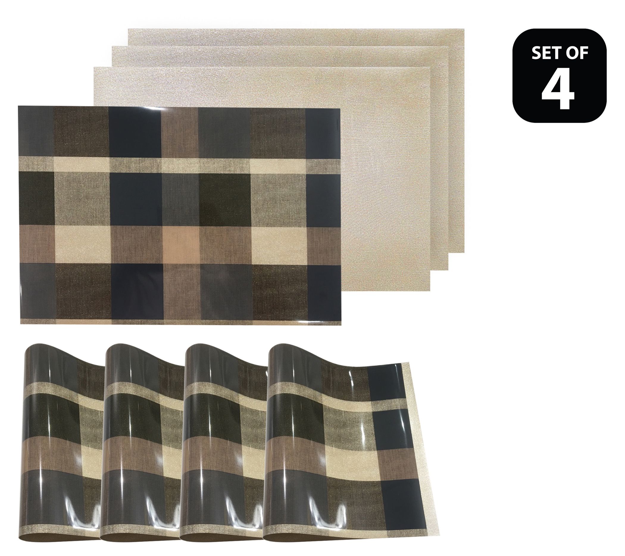 Dainty Home Set of (4) 12" x 18" Plaid Reversible Placemats