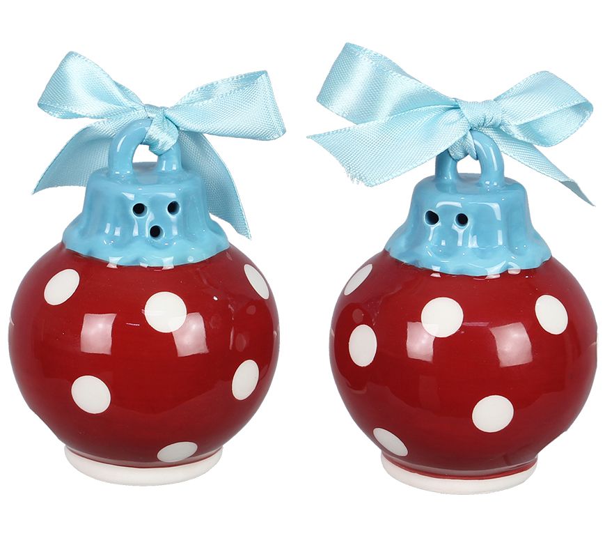 Young's Ceramic Christmas Ornament Ball Salt &epper Shakers