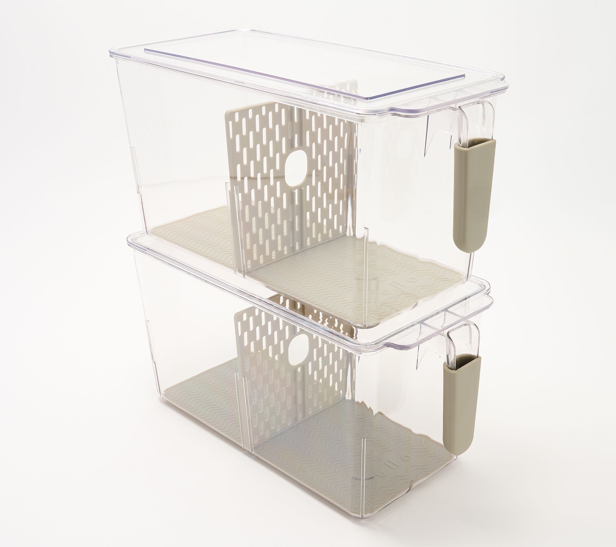 Cella S/2 Stackable Organizing Bins w/ Divider Lids & Handles