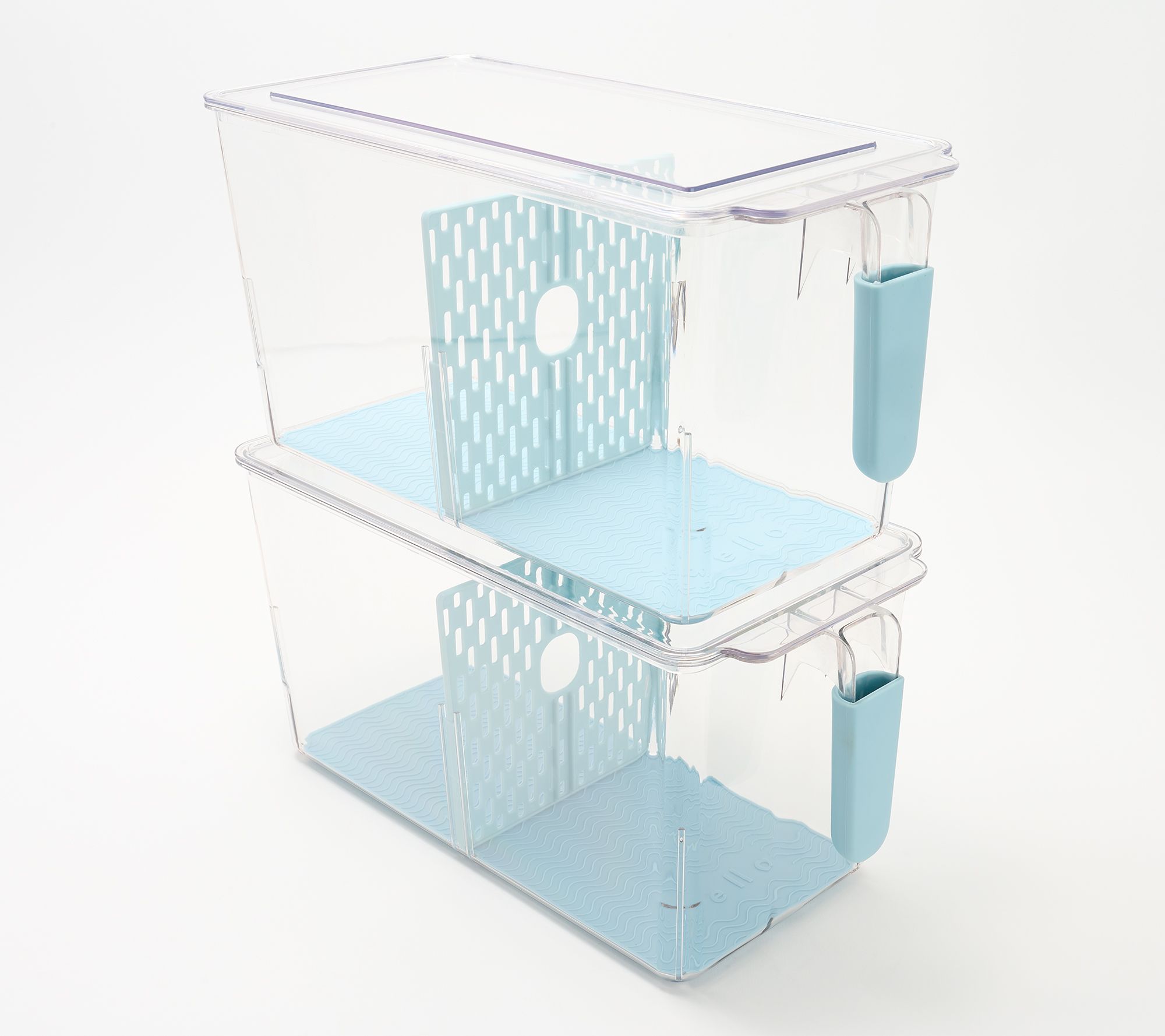 Cella S/2 Stackable Organizing Bins w/ Divider Lids & Handles