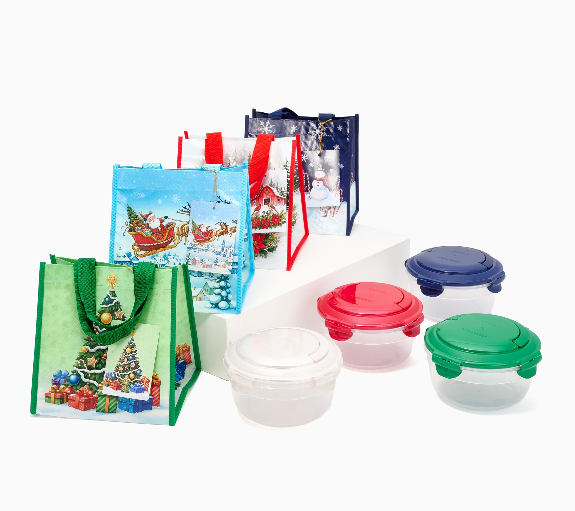 LocknLock S/4 Bowls w/ Handle Lids & Holiday Bags