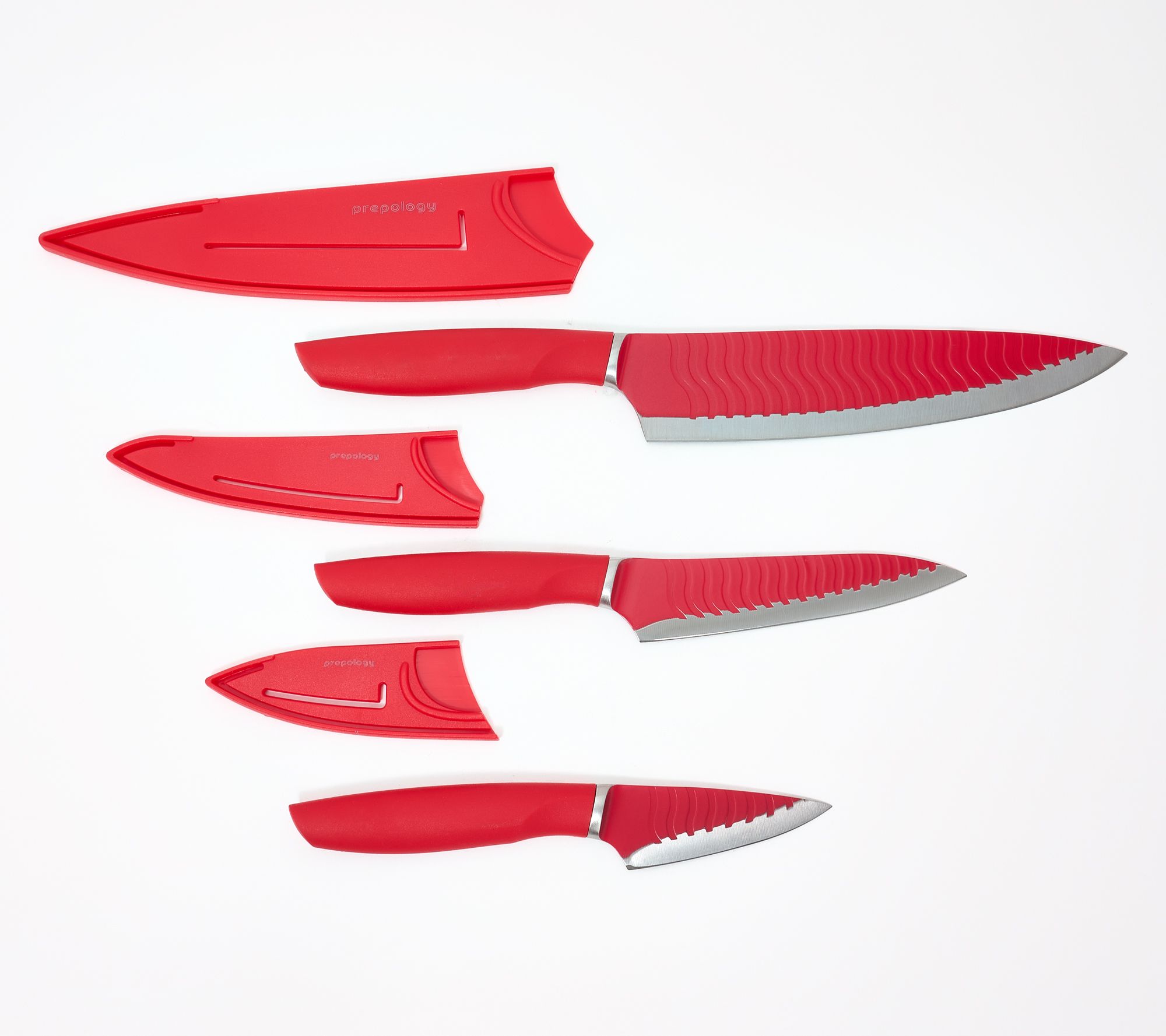 Prepology 3-Piece Grooved Easy-Release Prep Knives w/ Sheath