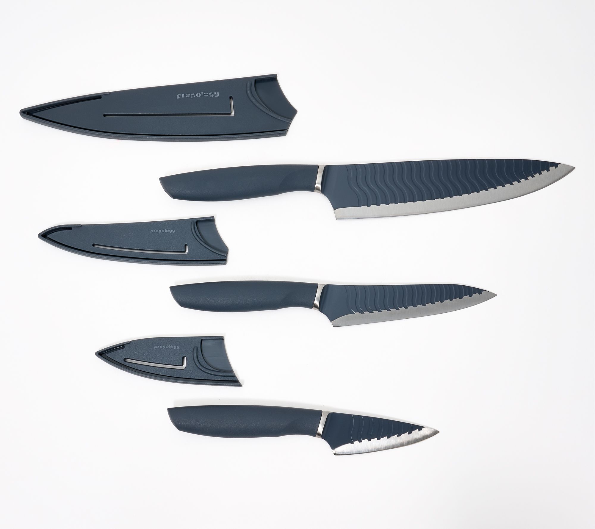 Prepology 3-Piece Grooved Easy-Release Prep Knives w/ Sheath
