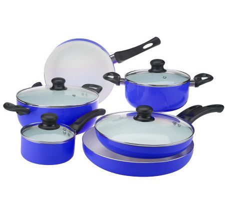 Kitchen Cookware Sets Nonstick Ceramic Bule\ 1.2 Quart Pot Saucepan with  Lid+8 Inch Small Frying Pan +9.5 Hard - AliExpress