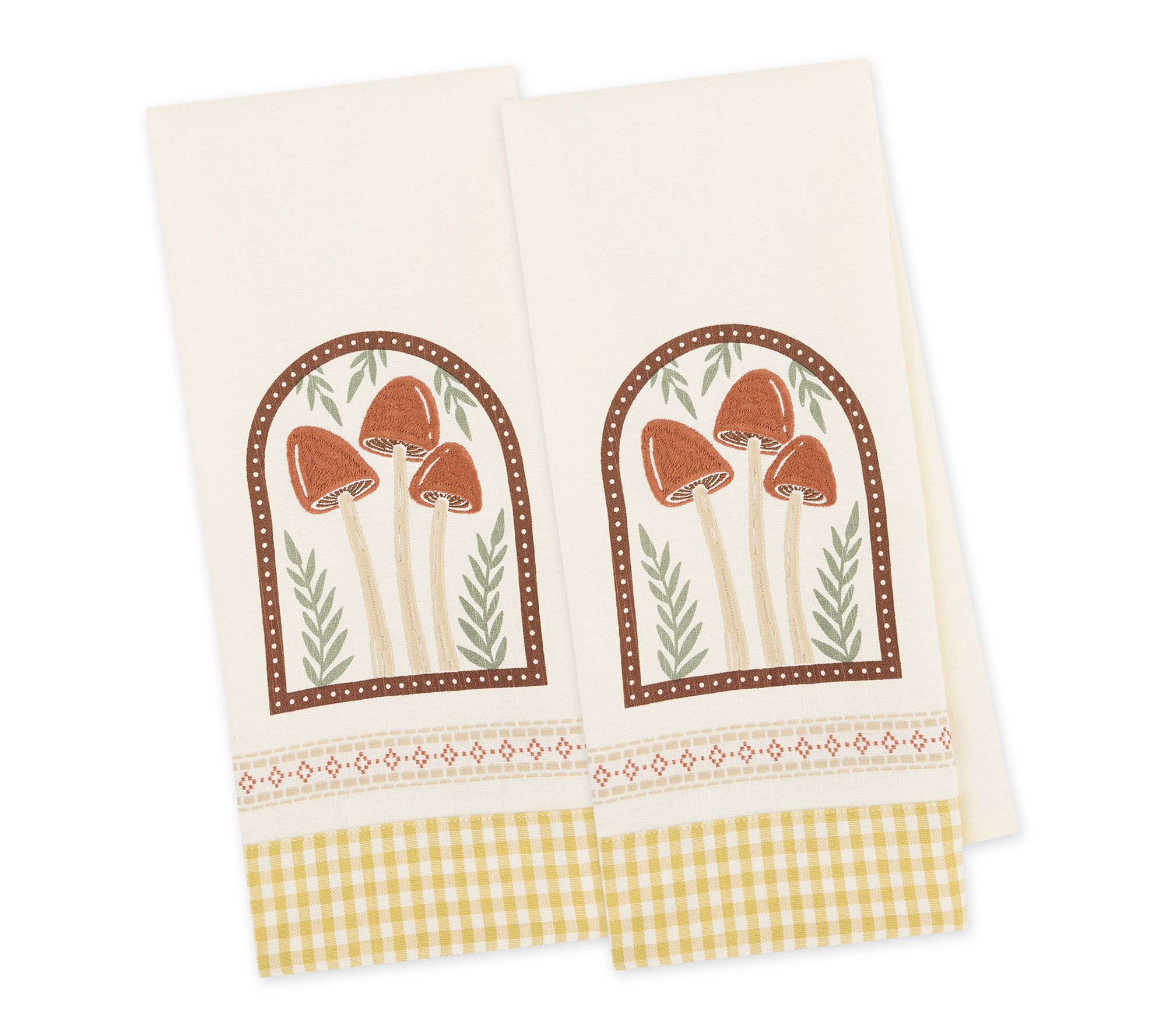 Design Imports Set of 2 Autumn Mushrooms Embellished Dishtowels