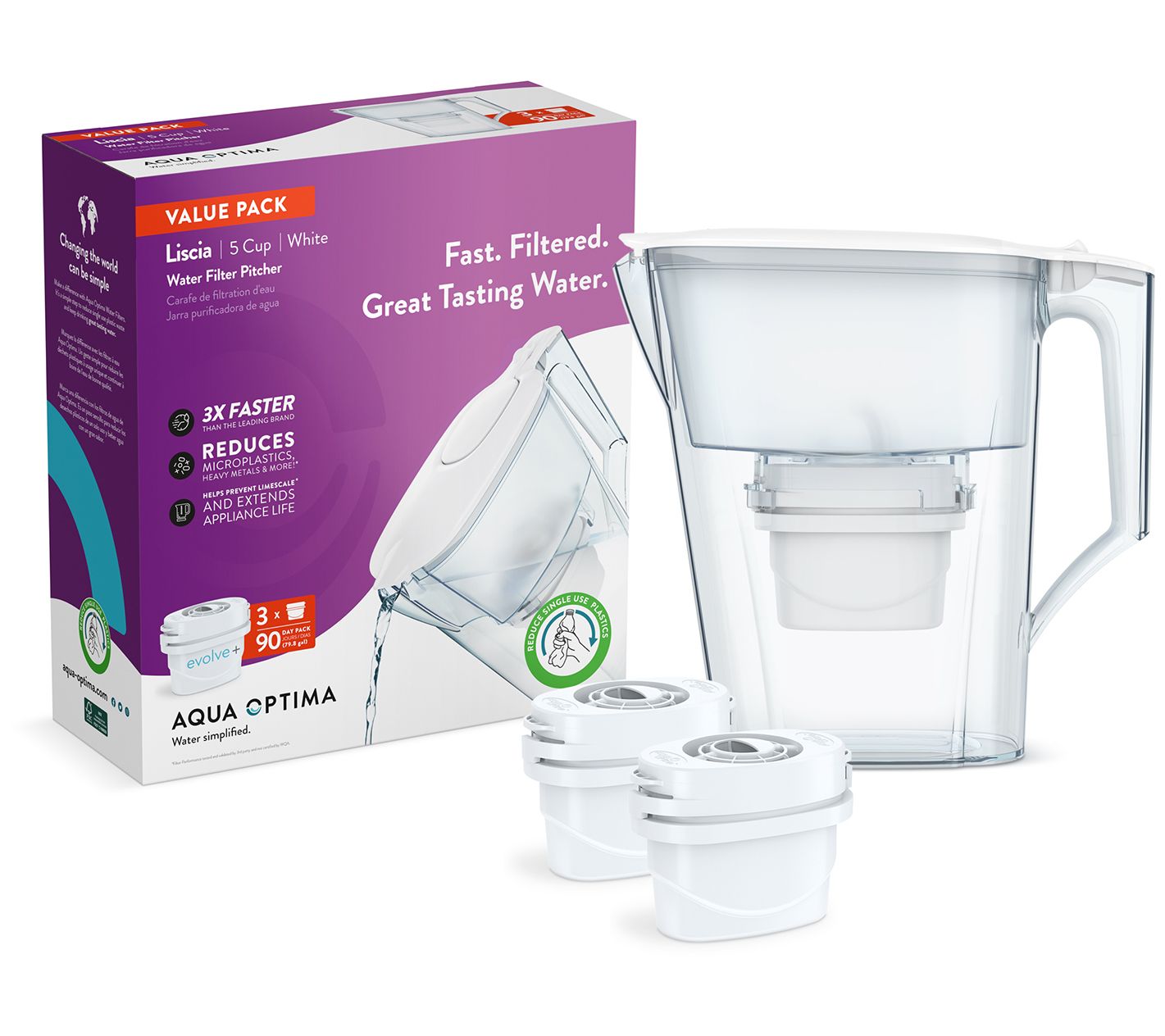 Aqua Optima 94oz. Water Filter Pitcher w/ (3) Filters