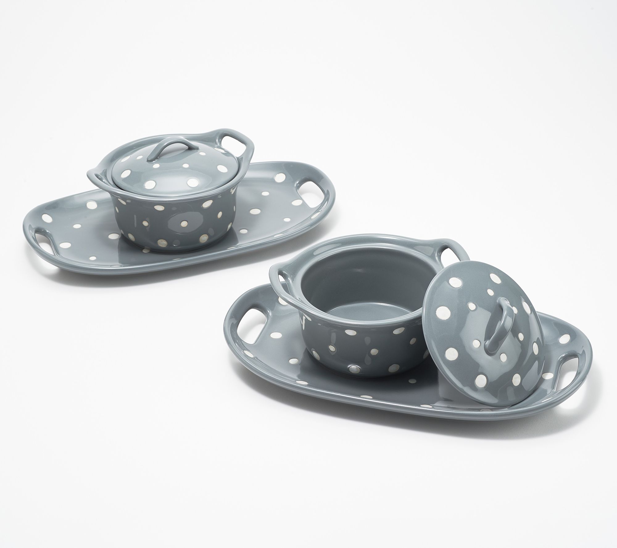 "As Is" Temp tations Polka Dot Set of 2 Lidded Soup & Sandwich Set