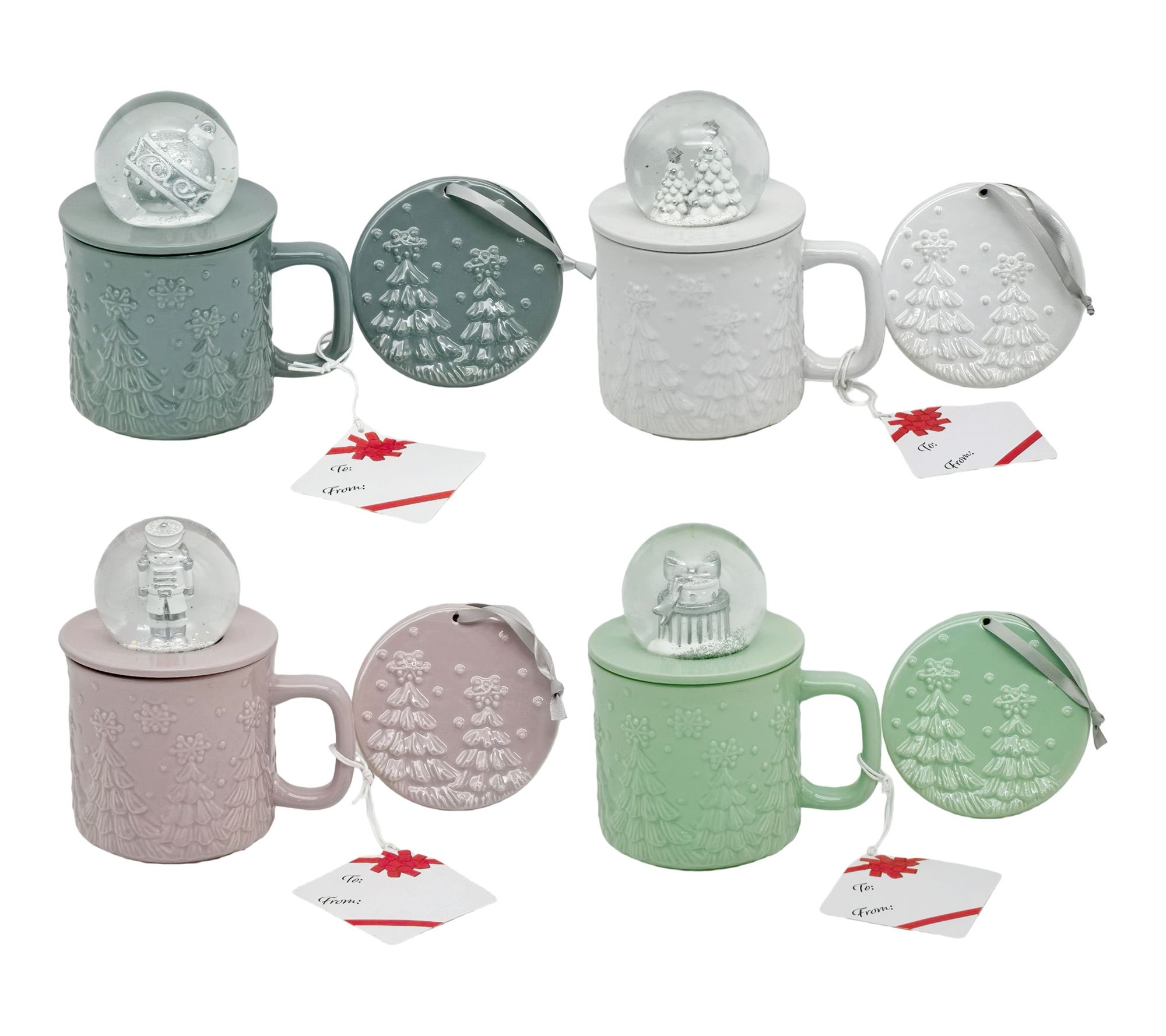 "As Is" Temp-tations S/4 18oz Mugs w/ Snow Globe Topper & Lid-It