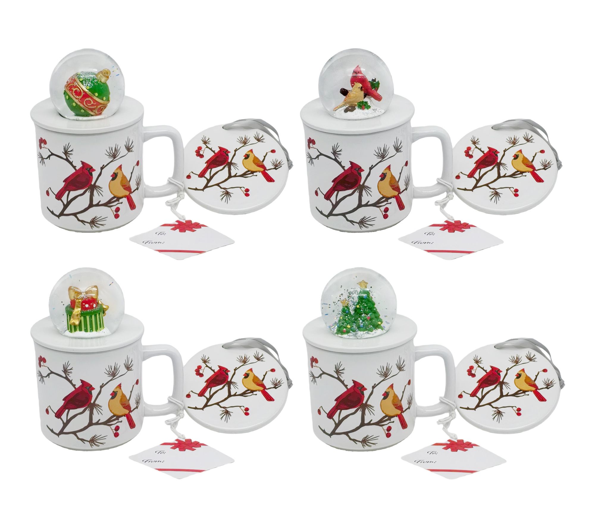 "As Is" Temp-tations S/4 18oz Mugs w/ Snow Globe Topper & Lid-It