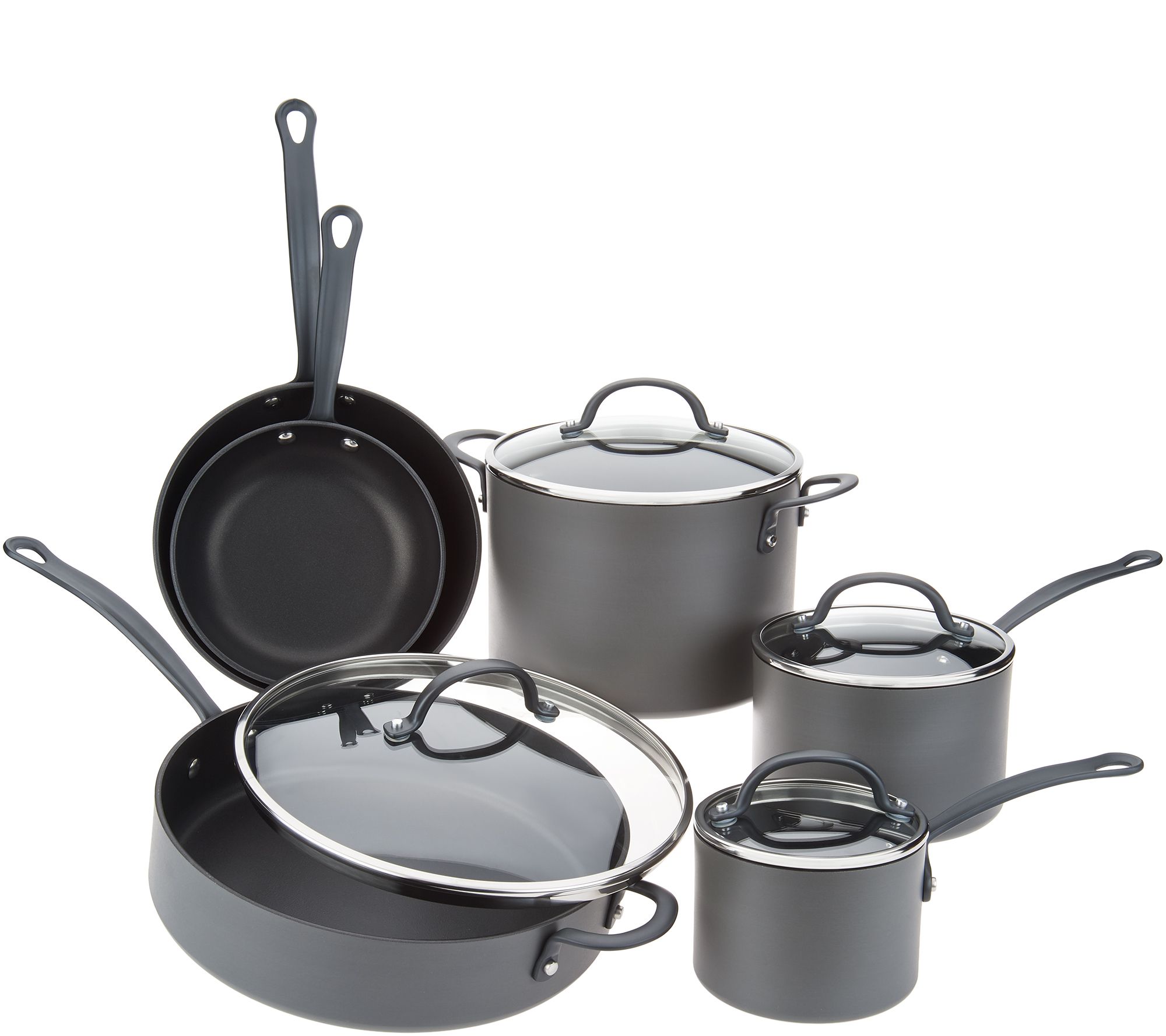 Forever Pans, 10 Piece Cookware Set with Lids and Utensils, Hard Anodized  Nonstick Black, Dishwasher Safe