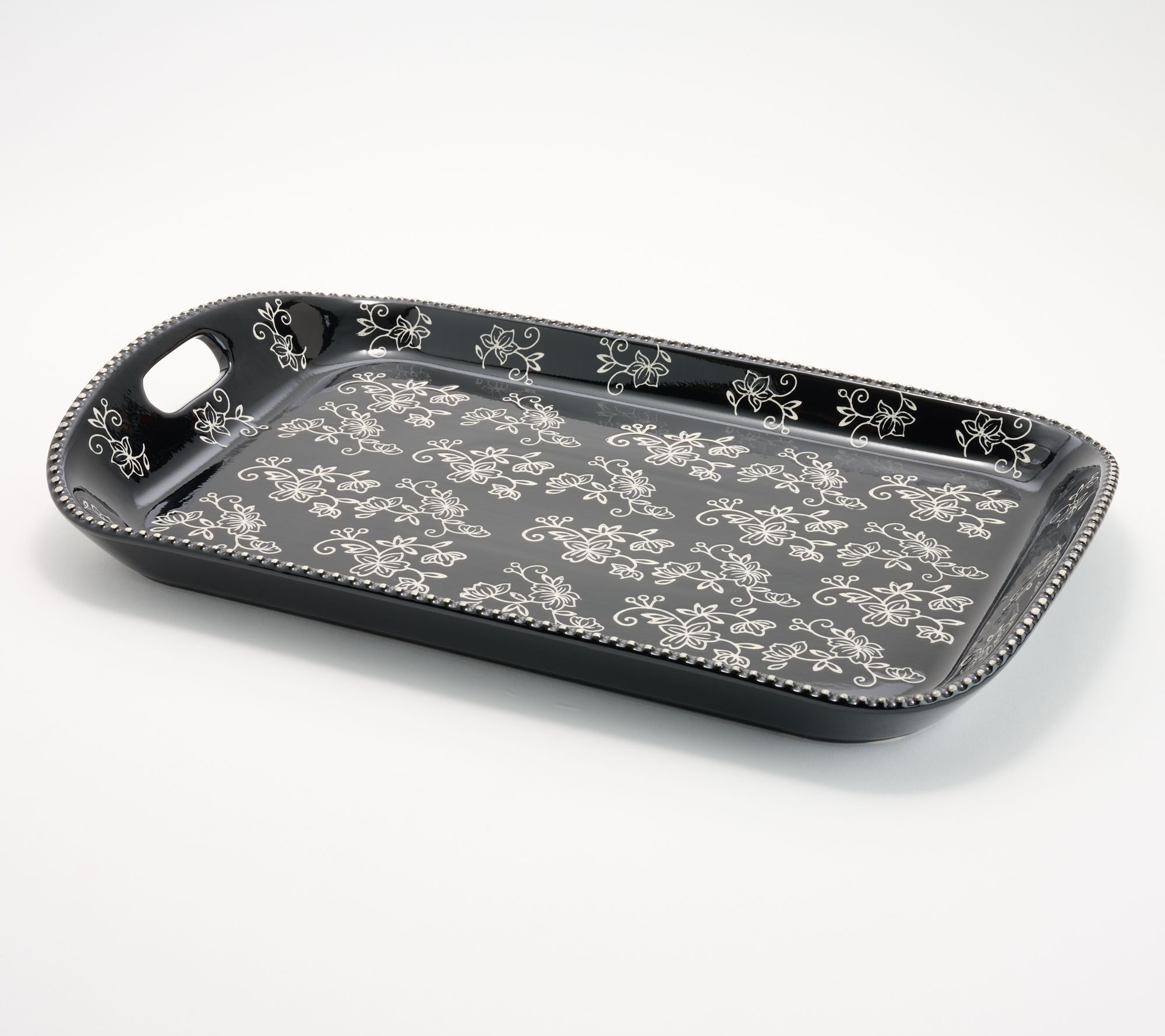 Temp-tations Floral Lace 16" Shallow Tray w/ Handle