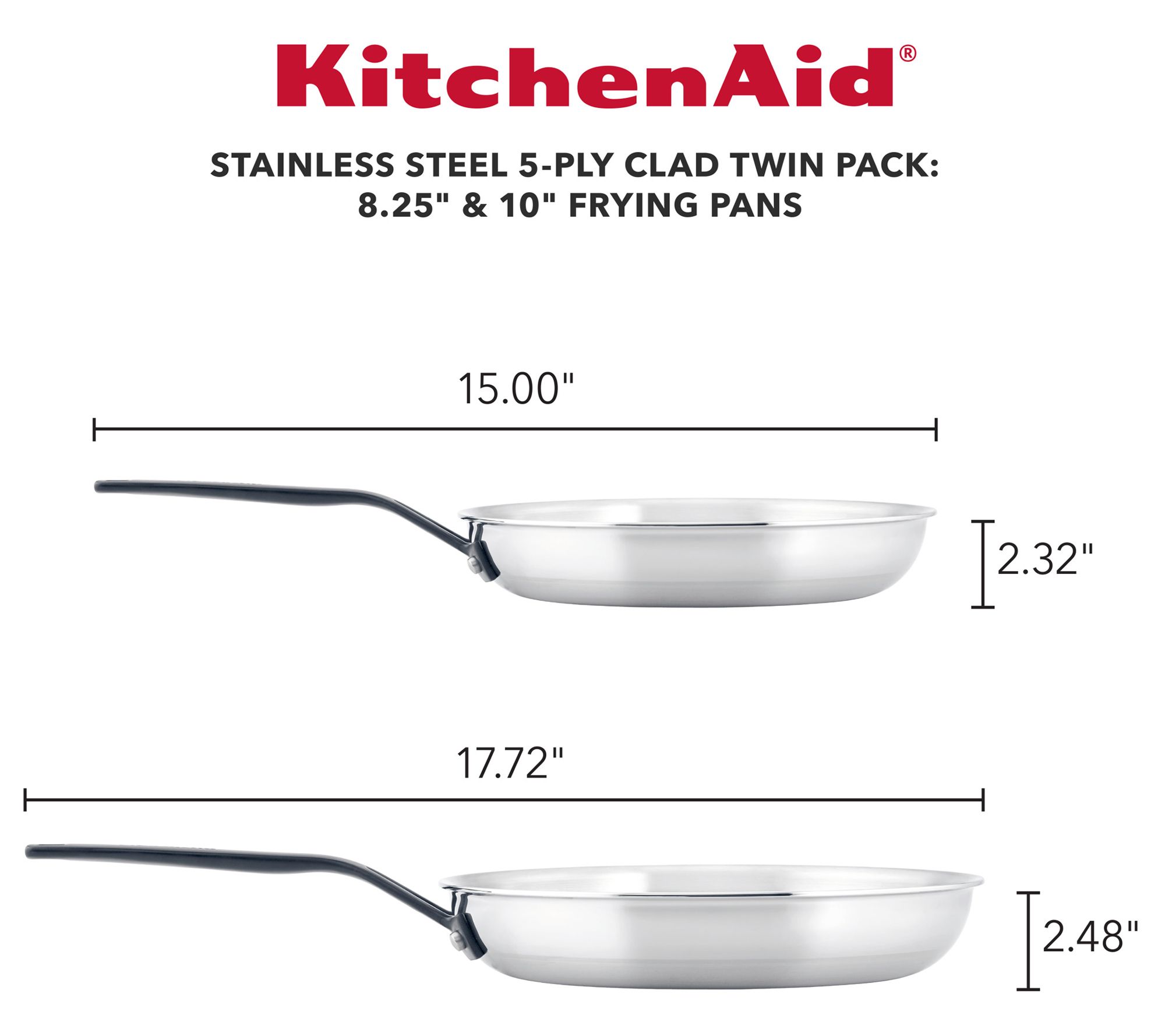 KitchenAid 5-Ply Clad Stainless Steel 8.25 and 10 in. Stainless Steel Frying Pan Set Silver