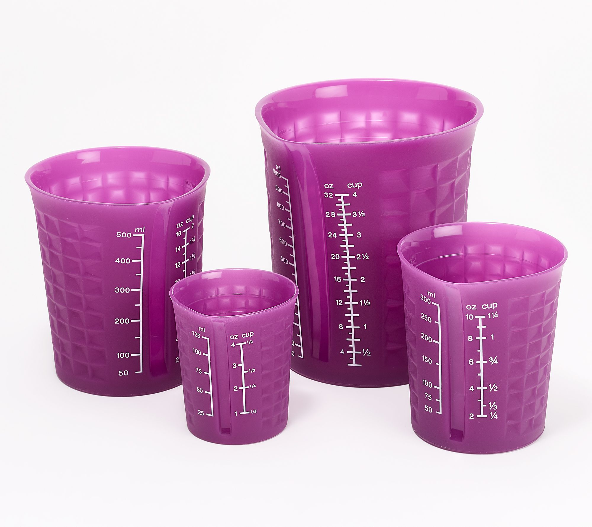NEW Tupperware Measuring Cups Set of 6 PINK Curved Embossed Handle