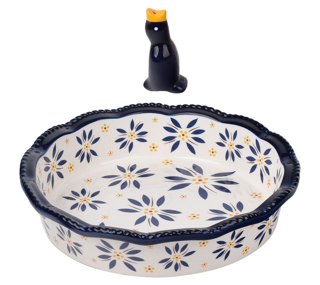 "As Is" Temp tations Nostalgic Old World Pie Plate w/ Pie Bird