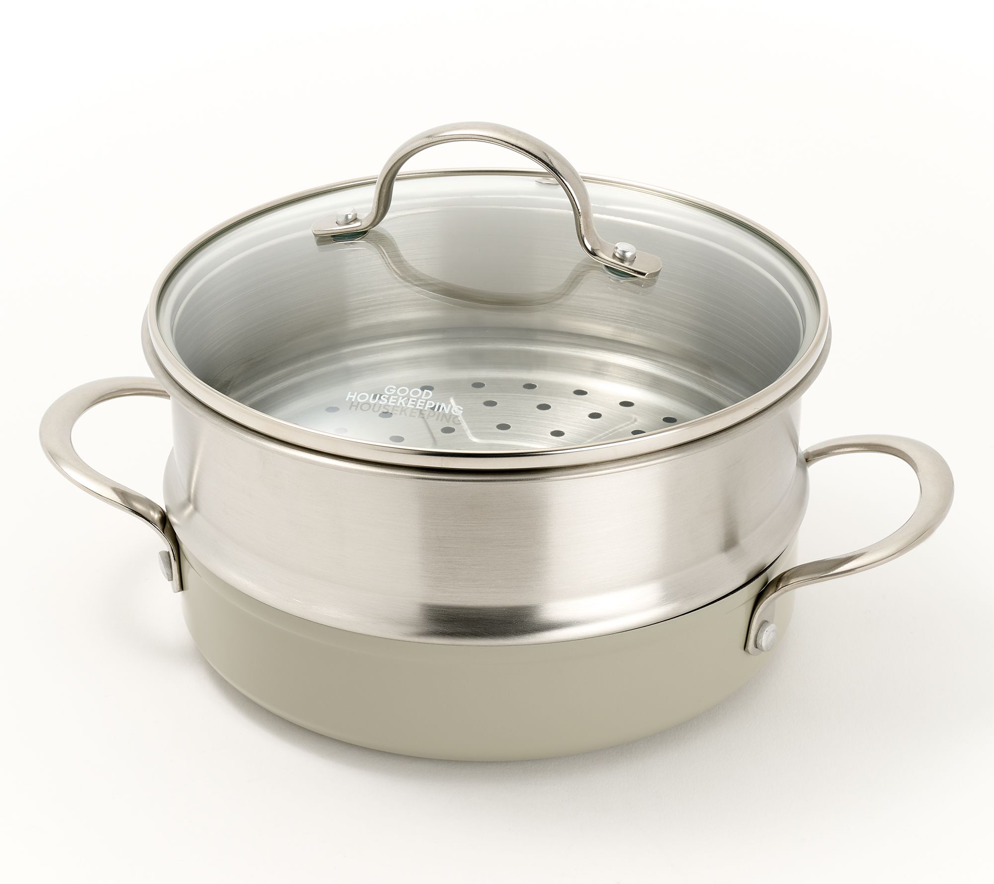 "As Is" Good Housekeeping SS 8" Sauteuse Pan w/ Steamer and Glass Lid