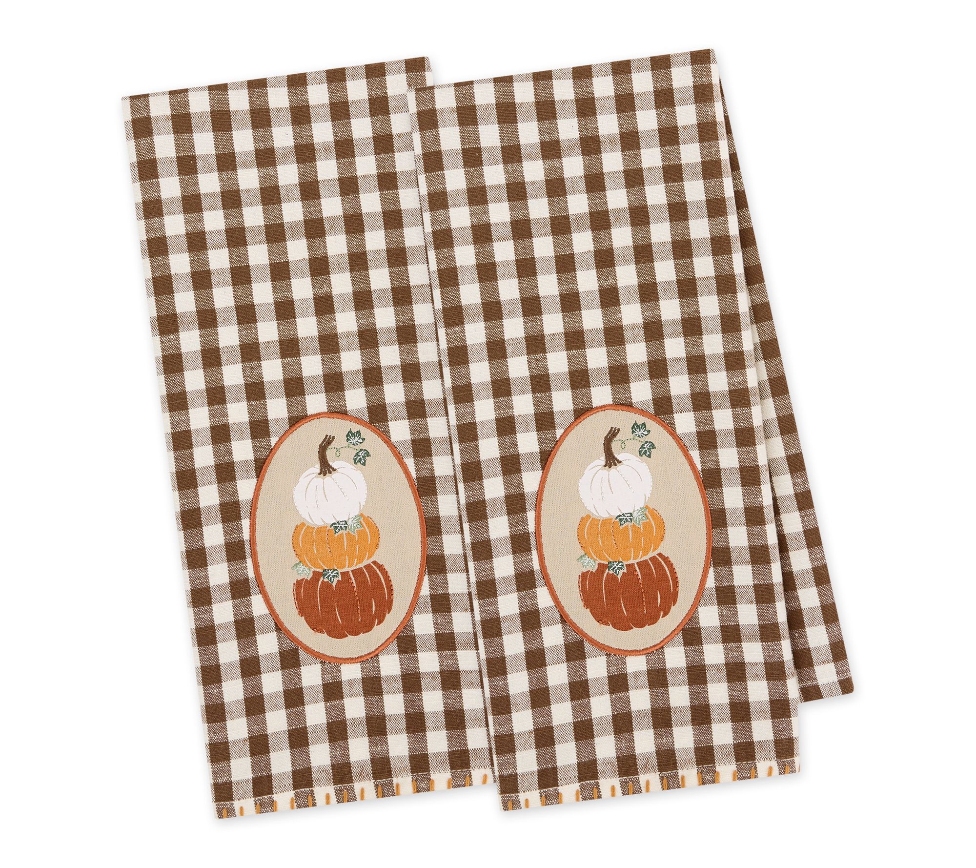 Design Imports S/2 Autumn Pumpkin Stack Embellished Dishtowels