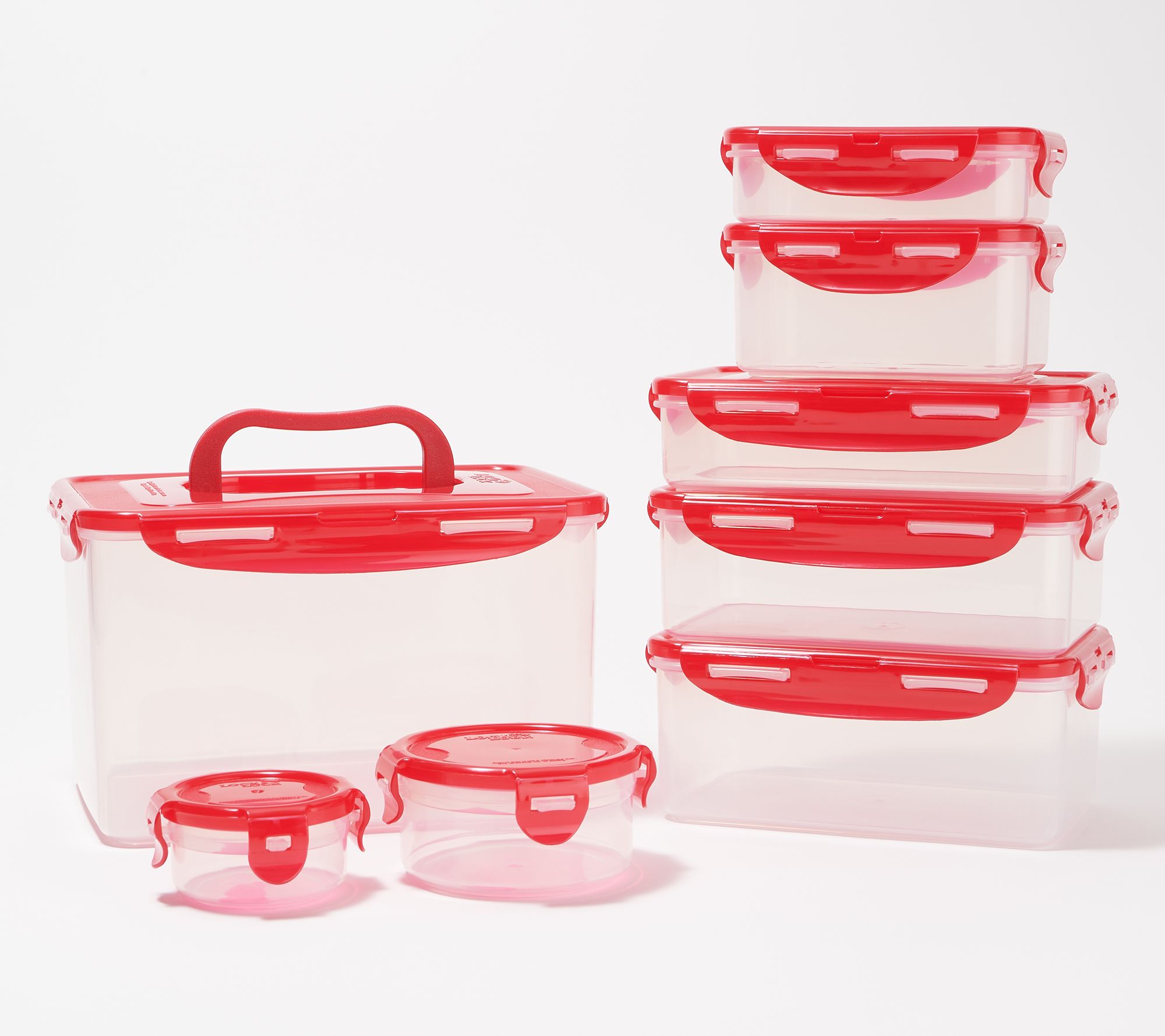 LocknLock Set of 2 Rectangles with Handle Lid and Dividers ,Red