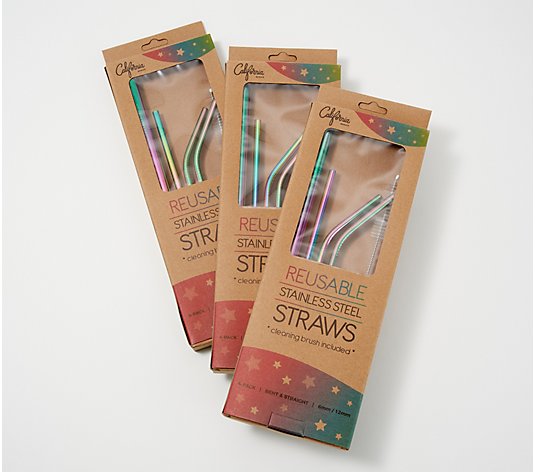 California Home Goods Set of 12 Stainless Steel Straws