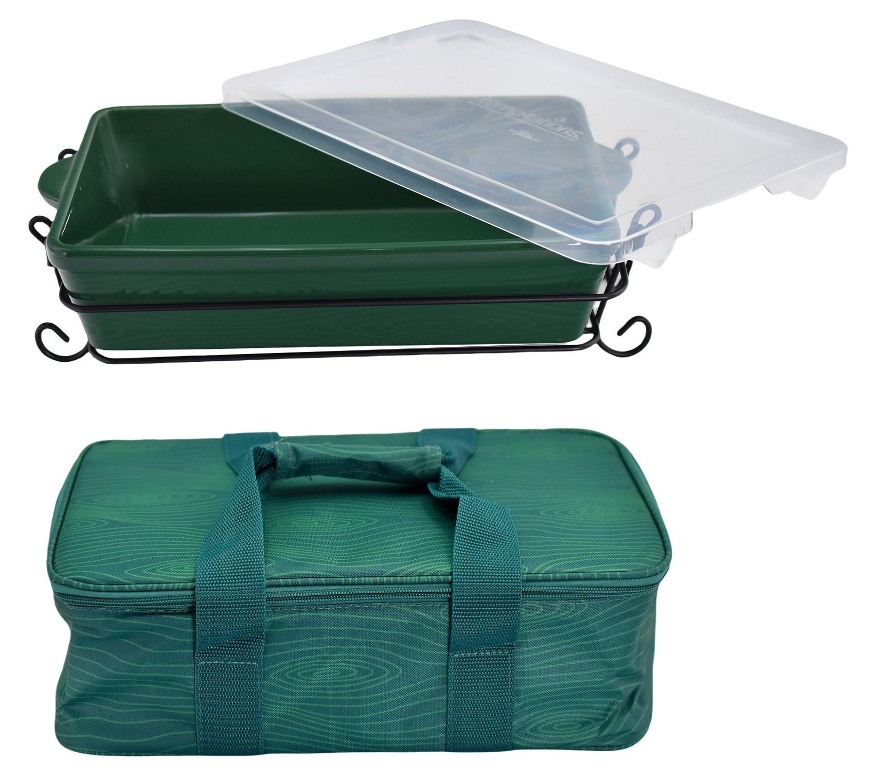 "As Is" Temp-tations Woodland 11x7 Take & Bake w/ Lid & Tote