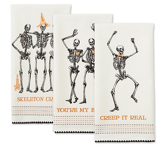 Design Imports Set of 3 Skeletons Kitchen Towels