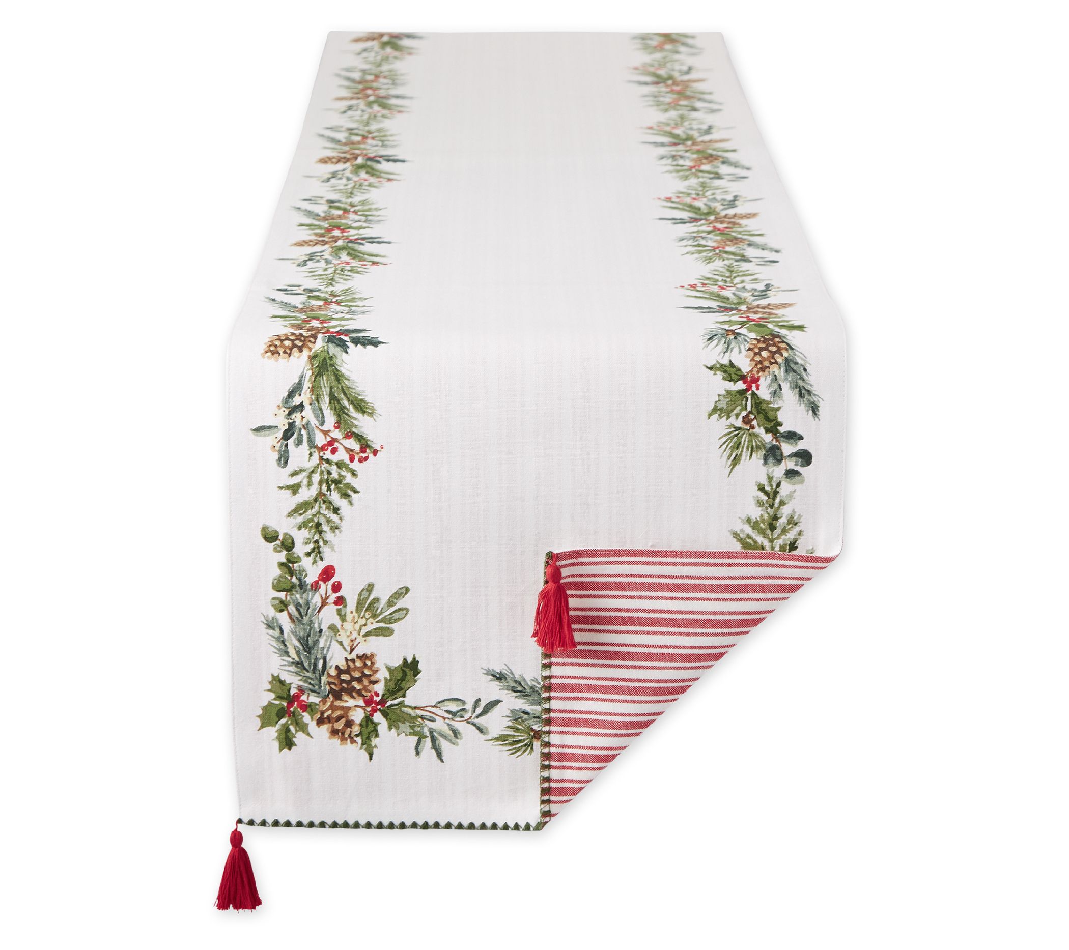 Design Imports Heritage Holiday Sprigs Reversible Table Runner - QVC.com