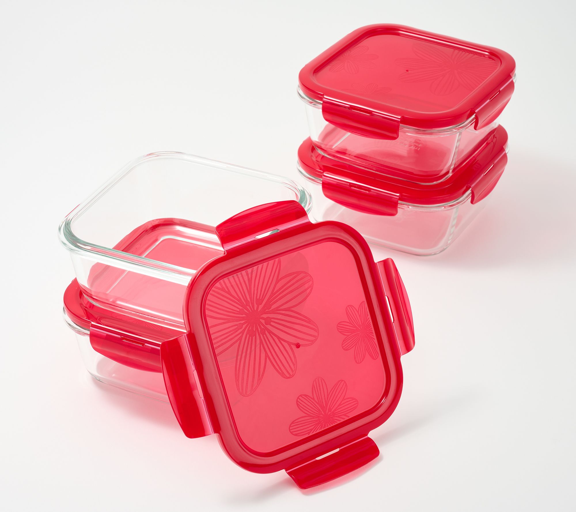 LocknLock Set of (4) 2.5-Cup Glass Bowls ,Red