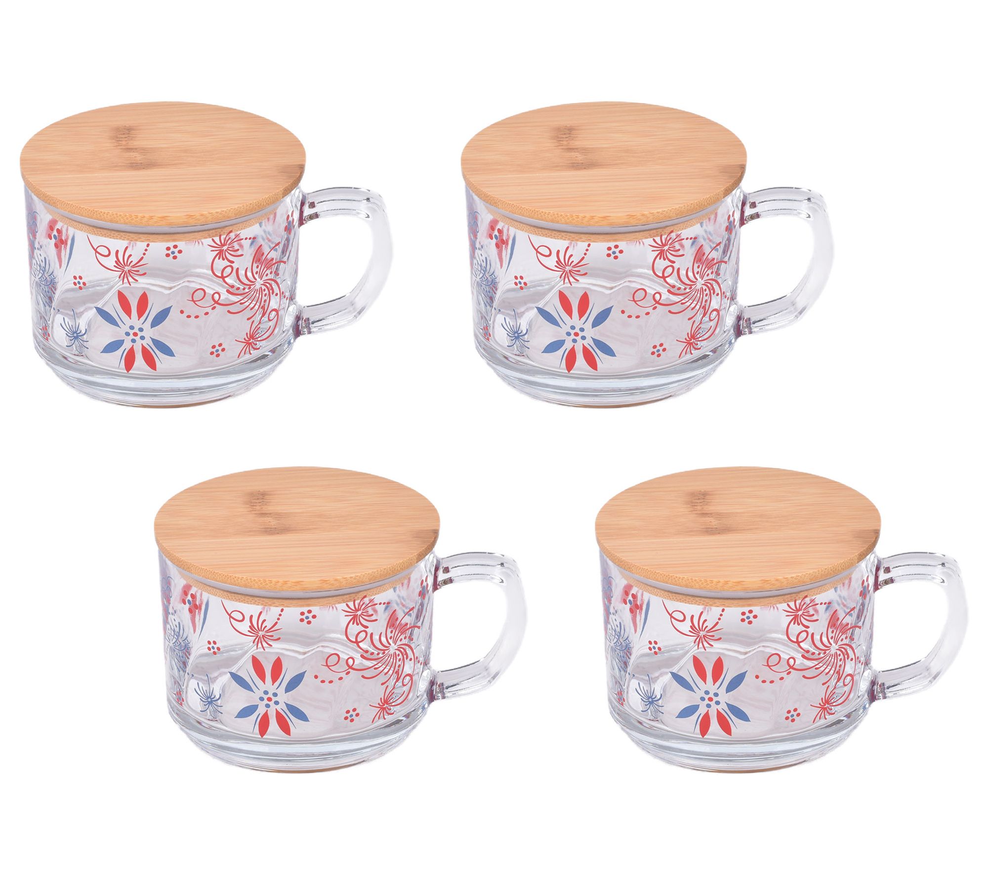 Temp-tations Seasonal Set of (4) 16-oz Glass Lidded Mugs
